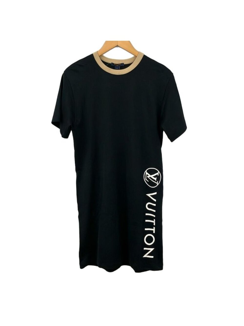 Louis Vuitton Dress Black Beige White Crew Neck Short Sleeve Knee-length S